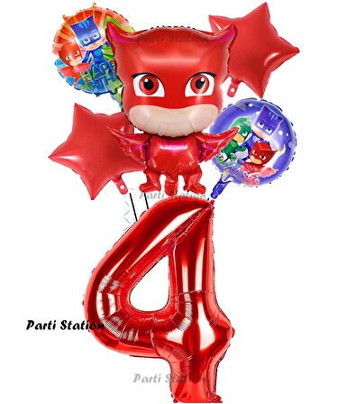 PjMasks Baykuş Kız 4 Yaş Konsept Doğum Günü Balon Set Pijamaskeliler Baykuş Kız Tema Parti Balon Set