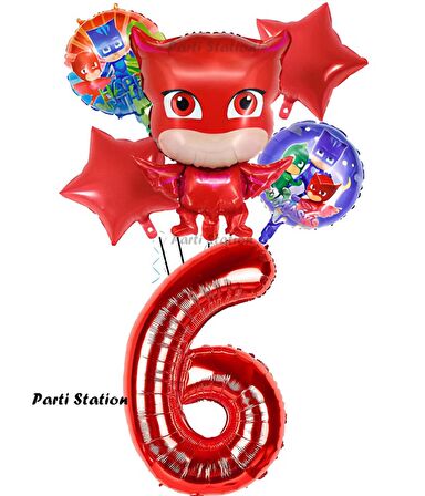 PjMasks Baykuş Kız 6 Yaş Konsept Doğum Günü Balon Set Pijamaskeliler Baykuş Kız Tema Parti Balon Set