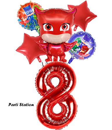PjMasks Baykuş Kız 8 Yaş Konsept Doğum Günü Balon Set Pijamaskeliler Baykuş Kız Tema Parti Balon Set