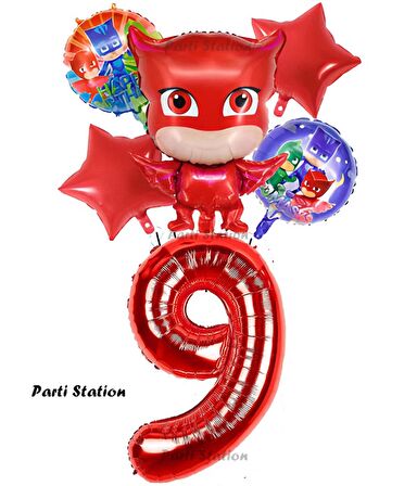 PjMasks Baykuş Kız 9 Yaş Konsept Doğum Günü Balon Set Pijamaskeliler Baykuş Kız Tema Parti Balon Set