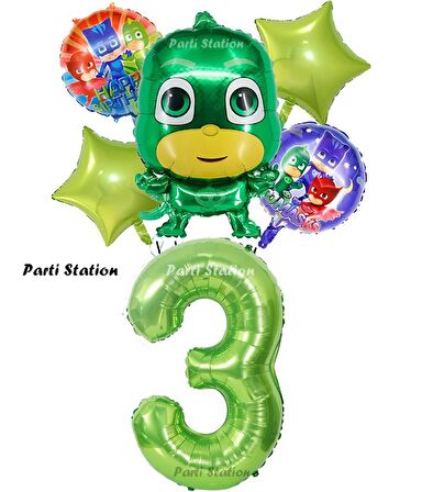 PjMasks Kertenkele Çocuk 3 Yaş Doğum Günü Balon Set Pijamaskeliler Kertenkele Çocuk Tema Balon Set