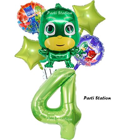 PjMasks Kertenkele Çocuk 4 Yaş Doğum Günü Balon Set Pijamaskeliler Kertenkele Çocuk Tema Balon Set