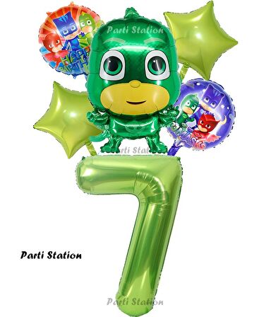 PjMasks Kertenkele Çocuk 7 Yaş Doğum Günü Balon Set Pijamaskeliler Kertenkele Çocuk Tema Balon Set