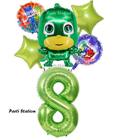 PjMasks Kertenkele Çocuk 8 Yaş Doğum Günü Balon Set Pijamaskeliler Kertenkele Çocuk Tema Balon Set