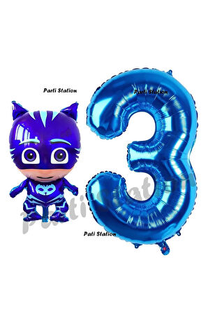 Pijamaskeliler Yaş Balon Seti Pjmasks Konsept Helyum Balon Set Pijamaskeli Doğum Günü Set