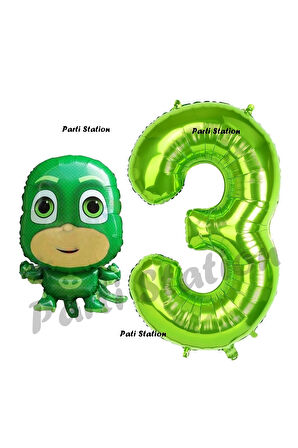 Pijamaskeliler Yaş Balon Seti Pjmasks Konsept Helyum Balon Set Pijamaskeli Doğum Günü Set
