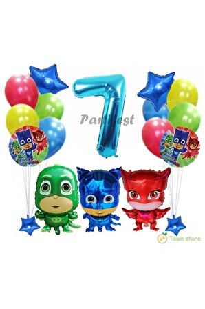 Pijamaskeliler Yaş Balon Seti Pjmasks Konsept Helyum Balon Set Pijamaskeli Doğum Günü Set