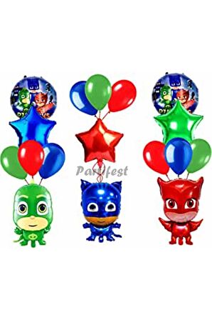 Pijamaskeliler Yaş Balon Seti Pjmasks Konsept Helyum Balon Set Pijamaskeli Doğum Günü Set
