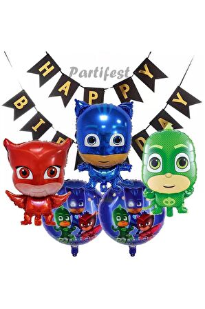 Pijamaskeliler Yaş Balon Seti Pjmasks Konsept Helyum Balon Set Pijamaskeli Doğum Günü Set