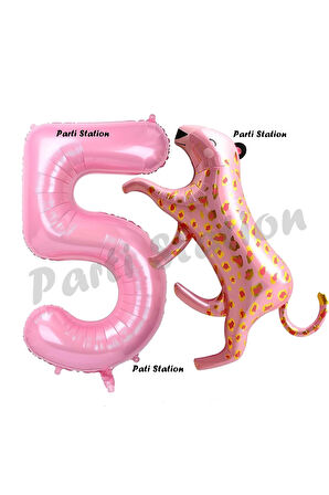 Pembe Leopar 6 Yaş Balon Set Pembe Leopar Safari Konsept Doğum Günü Parti Balon Set