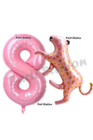 Pembe Leopar 6 Yaş Balon Set Pembe Leopar Safari Konsept Doğum Günü Parti Balon Set