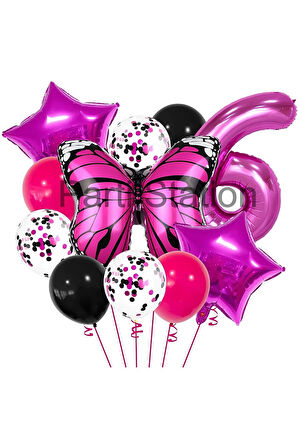 Pembe Kelebek 6 Yaş Balon Set Kelebek Konsept Doğum Günü Balon Balon Set