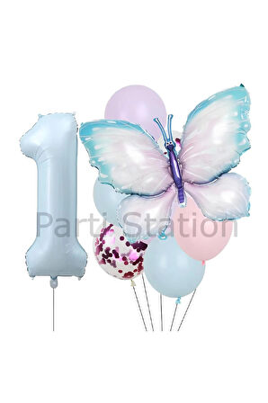 Pembe Mavi Kelebek 3 Yaş Balon Set Kelebek Konsept Doğum Günü Balon Balon Set