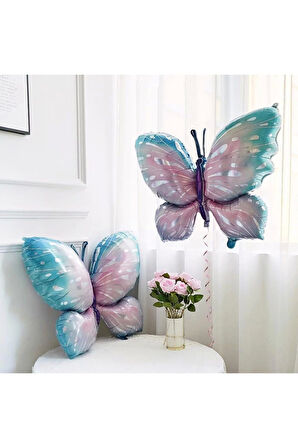 Pembe Mavi Kelebek 3 Yaş Balon Set Kelebek Konsept Doğum Günü Balon Balon Set