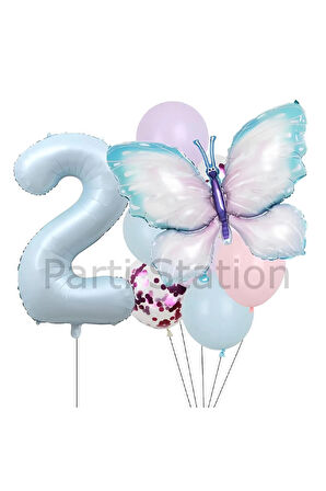 Pembe Mavi Kelebek 3 Yaş Balon Set Kelebek Konsept Doğum Günü Balon Balon Set