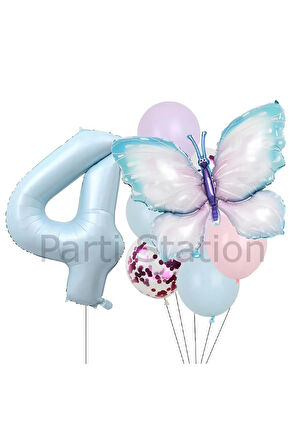 Pembe Mavi Kelebek 3 Yaş Balon Set Kelebek Konsept Doğum Günü Balon Balon Set