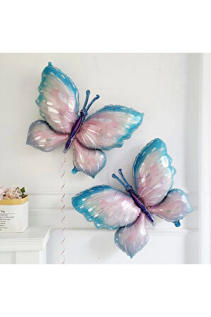 Pembe Mavi Kelebek 3 Yaş Balon Set Kelebek Konsept Doğum Günü Balon Balon Set