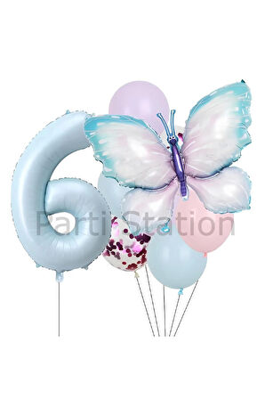 Pembe Mavi Kelebek 3 Yaş Balon Set Kelebek Konsept Doğum Günü Balon Balon Set