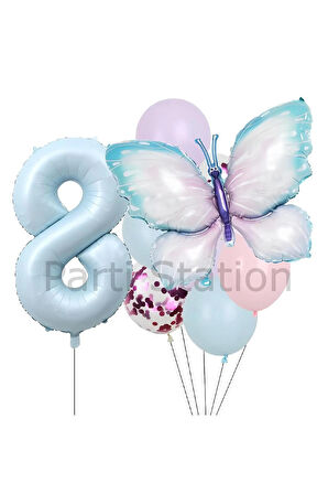 Pembe Mavi Kelebek 3 Yaş Balon Set Kelebek Konsept Doğum Günü Balon Balon Set