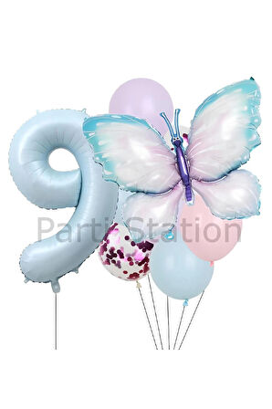 Pembe Mavi Kelebek 3 Yaş Balon Set Kelebek Konsept Doğum Günü Balon Balon Set