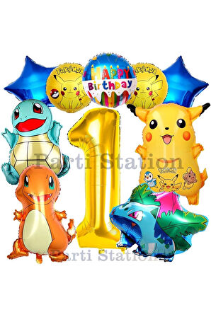 Pokemon Konsept 7 Yaş Doğum Günü Balon Set Pokemon Pikaçu Balbazar Çarmender Sikörtıl Balon