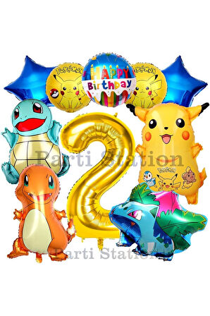 Pokemon Konsept 7 Yaş Doğum Günü Balon Set Pokemon Pikaçu Balbazar Çarmender Sikörtıl Balon