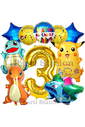 Pokemon Konsept 7 Yaş Doğum Günü Balon Set Pokemon Pikaçu Balbazar Çarmender Sikörtıl Balon