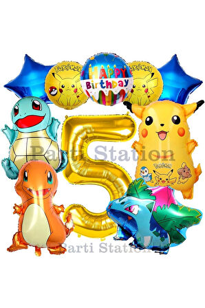 Pokemon Konsept 7 Yaş Doğum Günü Balon Set Pokemon Pikaçu Balbazar Çarmender Sikörtıl Balon