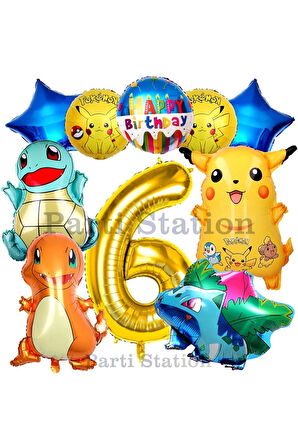Pokemon Konsept 7 Yaş Doğum Günü Balon Set Pokemon Pikaçu Balbazar Çarmender Sikörtıl Balon