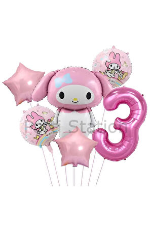 Sanrio Kuromi MyMelody 3 Yaş Balon Set Anime Hello Kitty Kuromi Melody Konsept Doğum Günü Balon