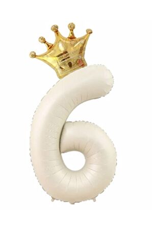 Taç Folyo Balon Set Krem Renk 6 Yaş Balon Folyo Set 76cm Konsept Doğum Günü Set Yaş Balon Set