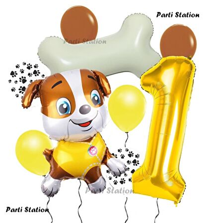 Paw Patrol İş Araçları İnşaat İşçisi Köpek Rubble 1 Yaş Balon Set Pav Petrol Konsept Doğum Günü Set