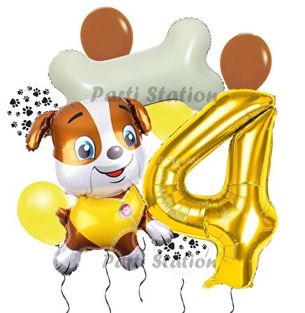 Paw Patrol İş Araçları İnşaat İşçisi Köpek Rubble 4 Yaş Balon Set Pav Petrol Konsept Doğum Günü Set