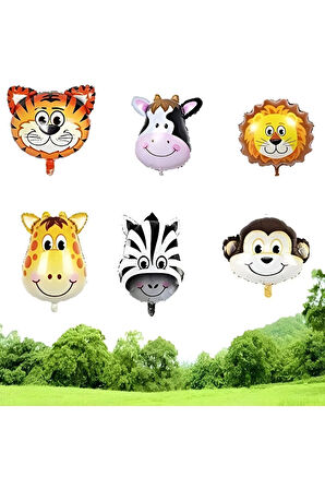 Altın Renk Rakam Balonlu Safari 6 Yaş Doğum Günü Parti Balon Set Safari Hayvanlar Tema Parti Set