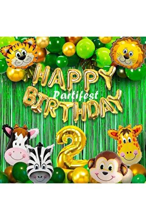 Safari Hayvanlar 2 Yaş Balon Set Safari Konsept Folyo Helyum Balon Set Safari Konsept Doğum Günü Set