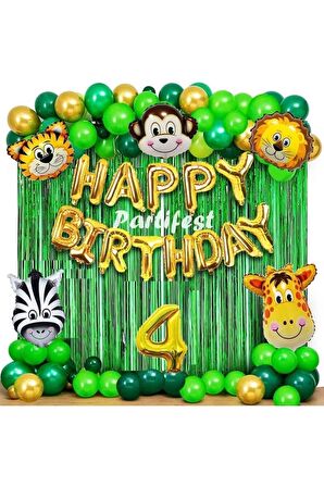 Safari Hayvanlar 4 Yaş Balon Set Safari Konsept Folyo Helyum Balon Set Safari Konsept Doğum Günü Set