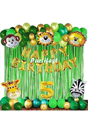 Safari Hayvanlar 5 Yaş Balon Set Safari Konsept Folyo Helyum Balon Set Safari Konsept Doğum Günü Set