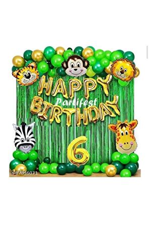 Safari Hayvanlar 6 Yaş Balon Set Safari Konsept Folyo Helyum Balon Set Safari Konsept Doğum Günü Set