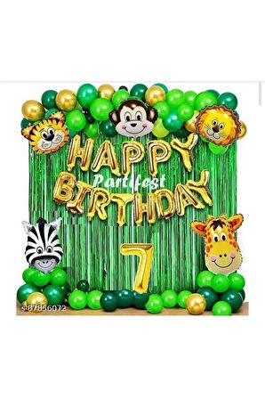 Safari Hayvanlar 7 Yaş Balon Set Safari Konsept Folyo Helyum Balon Set Safari Konsept Doğum Günü Set