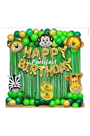 Safari Hayvanlar 8 Yaş Balon Set Safari Konsept Folyo Helyum Balon Set Safari Konsept Doğum Günü Set