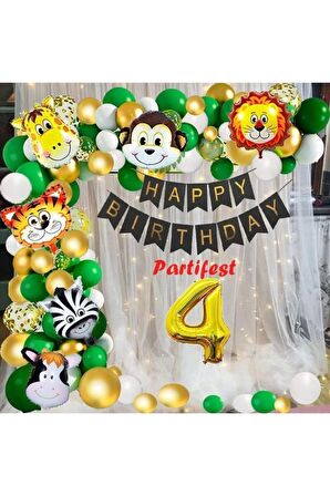 Safari Hayvanlar 4 Yaş Balon Set Safari Konsept Helyum Balon Set Safari Doğum Günü Set