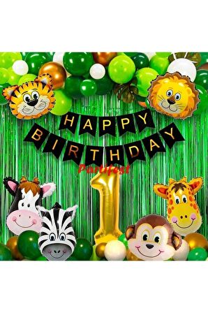 Safari Hayvanlar 1 Yaş Balon Set Safari Konsept Helyum Balon Set Safari Doğum Günü Set