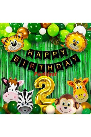 Safari Hayvanlar 2 Yaş Balon Set Safari Konsept Helyum Balon Set Safari Doğum Günü Set