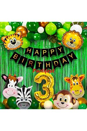 Safari Hayvanlar 3 Yaş Balon Set Safari Konsept Helyum Balon Set Safari Doğum Günü Set