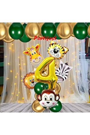 Safari Hayvanlar 4 Yaş Balon Set Safari Konsept Helyum Balon Set Safari Doğum Günü Set
