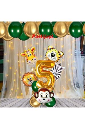 Safari Hayvanlar 5 Yaş Balon Set Safari Konsept Helyum Balon Set Safari Doğum Günü Set