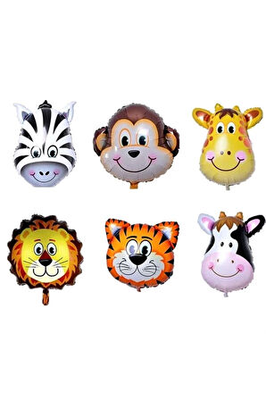 Safari Hayvanlar 6'lı Balon Set 5 Yaş Doğum Günü Balon Set Safari Konsept ve Yeşil Rakam Balon