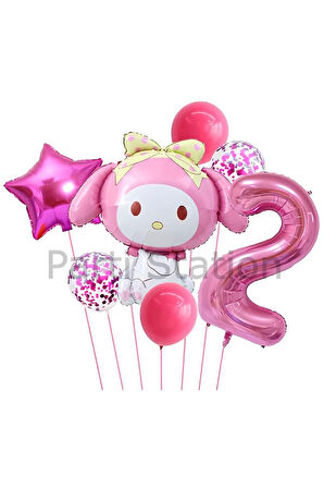 Sanrio Kuromi Melody 6 Yaş Balon Set Anime Hello Kitty Kuromi Melody Konsept Doğum Günü Balon
