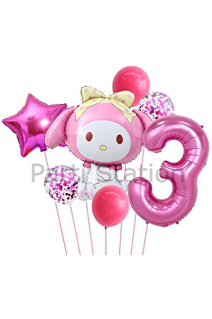Sanrio Kuromi Melody 6 Yaş Balon Set Anime Hello Kitty Kuromi Melody Konsept Doğum Günü Balon
