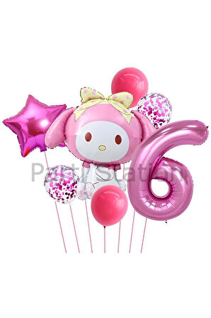 Sanrio Kuromi Melody 6 Yaş Balon Set Anime Hello Kitty Kuromi Melody Konsept Doğum Günü Balon
